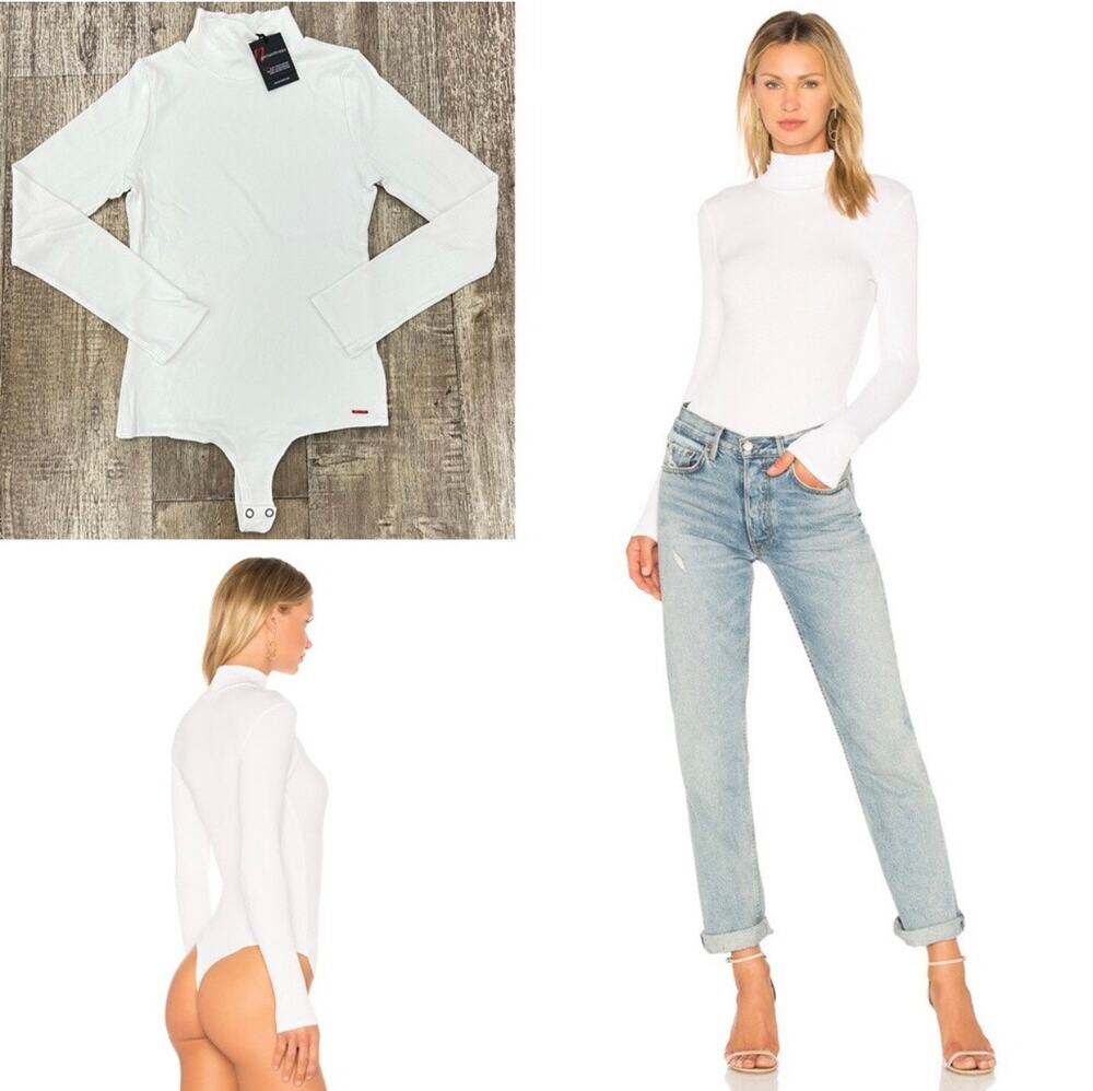 n: Philanthropy White Ribbed Brooke Long Sleeve Turtleneck Bodysuit Size XL